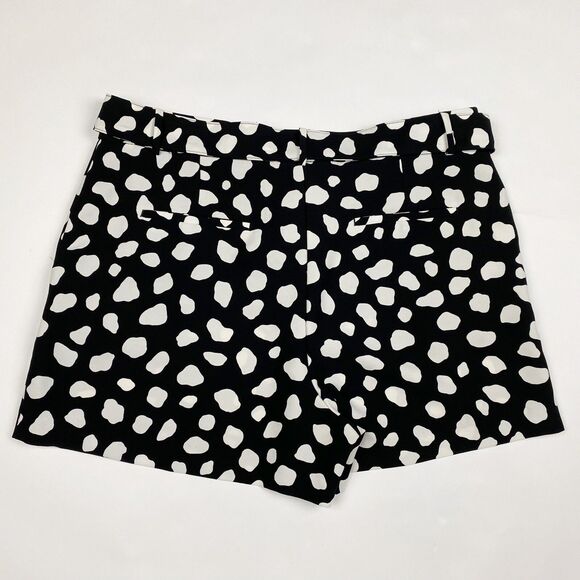 Ann Taylor Black White Spotted Crepe Flowy Belted Shorts Women Size 14 - Picture 2 of 4